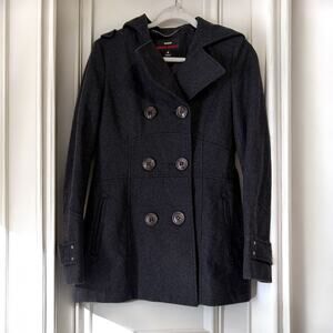 MISS SIXTY Wool Blend Y2K Hooded Double Breasted Peacoat in Gray Size S